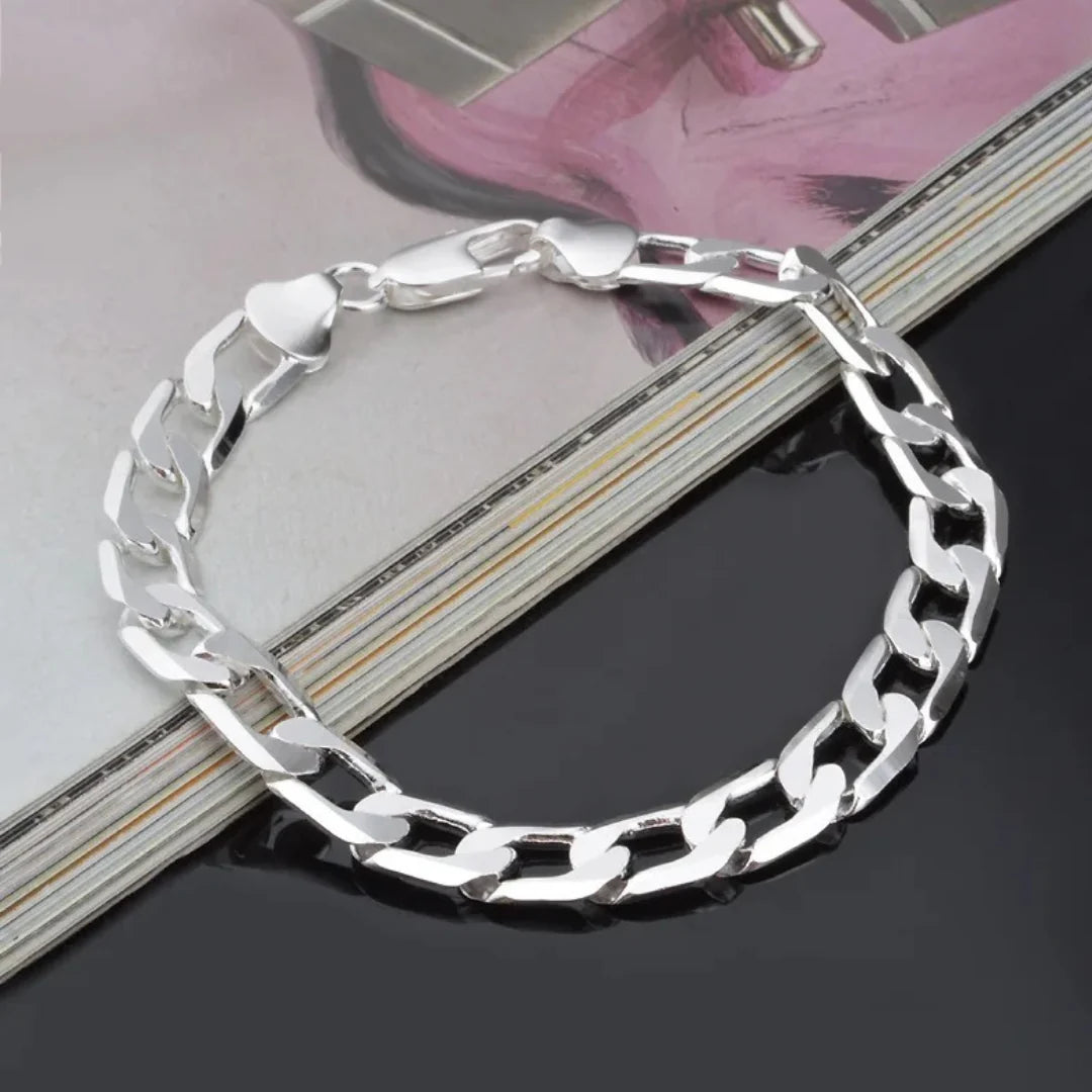 Bracelet Figaro suisse en argent 925 avec zircone de 6 à 8 mm