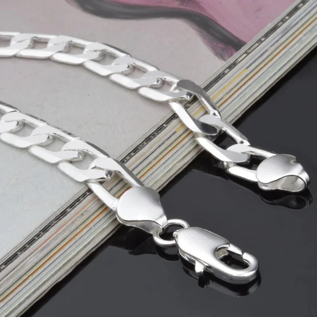 Bracelet Figaro suisse en argent 925 avec zircone de 6 à 8 mm