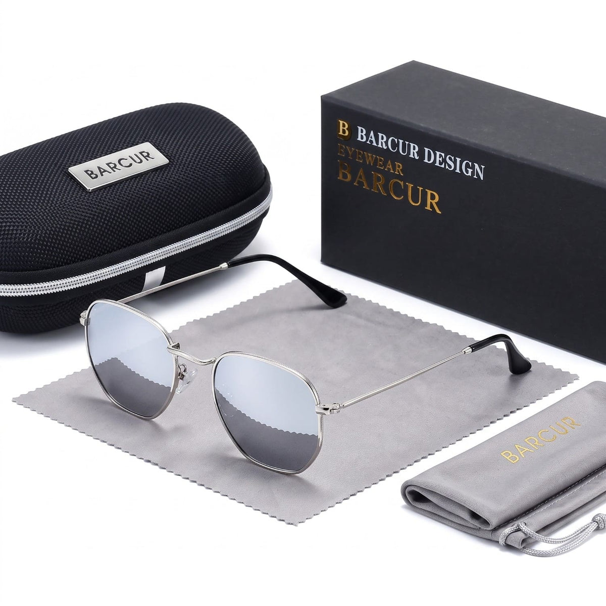 Lunettes de soleil rétro hexagonales Barcur